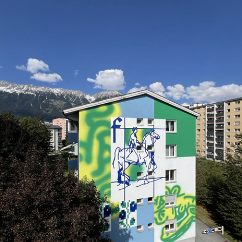 Fassadenkunst Fassadenbemalung Graffitiartist Wandkunst Werbewand Graffitiworkshop HNRX Hnrx Innsbruck Graffiti Streetart Tirol Hamburg Auftrag Oesterreich Wandgestaltung Mural 